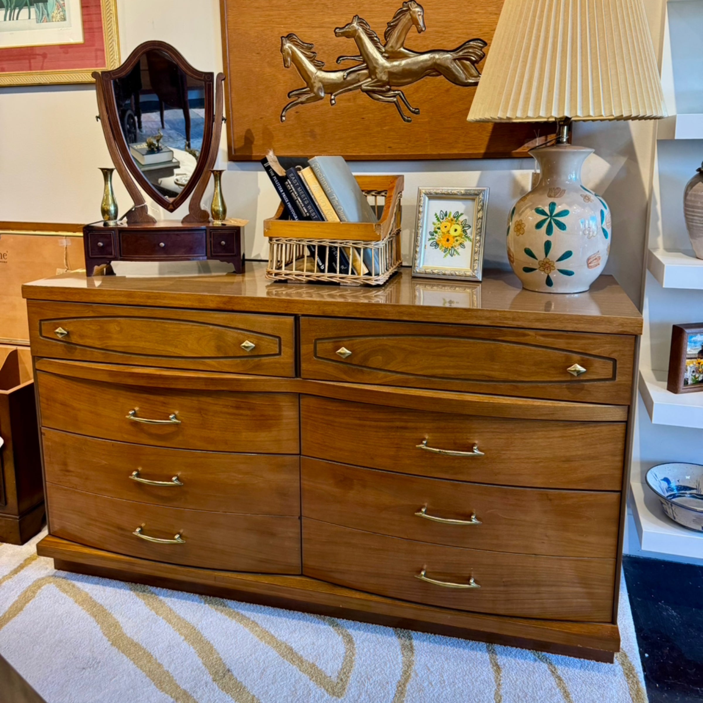 bassett furniture dresser vintage MCM Walnut Veneer 6-Drawer – Mimi's Attic Ithaca Bassett Mayan Vintage 9 Drawer